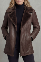 Shearling-lined elegance | Leather jacket - Brown