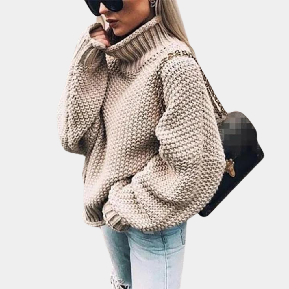 Women’s Oversized Chunky Turtleneck Sweater – Textured Long-Sleeve Knit Jumper for Cosy Winter Layering and Everyday Wear