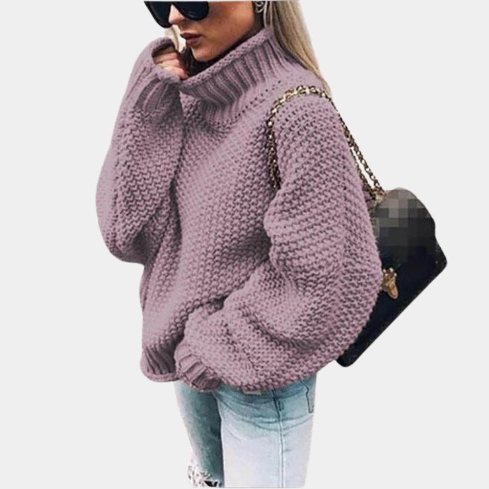 Women’s Oversized Chunky Turtleneck Sweater – Textured Long-Sleeve Knit Jumper for Cosy Winter Layering and Everyday Wear