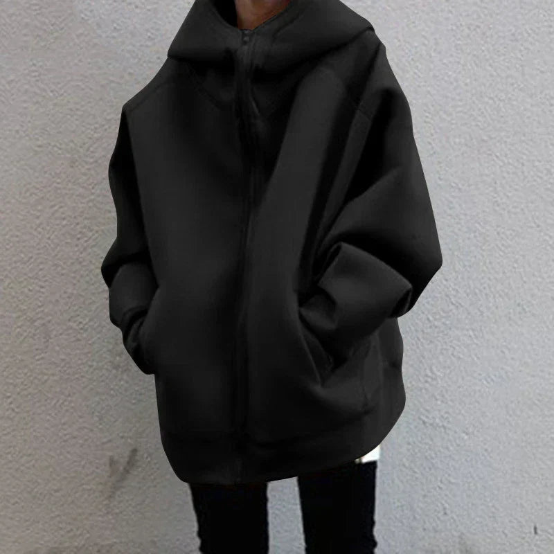 Women’s Oversized Zip-Up Hoodie – Roomy Hooded Jacket for Casual Cold-Weather Layering