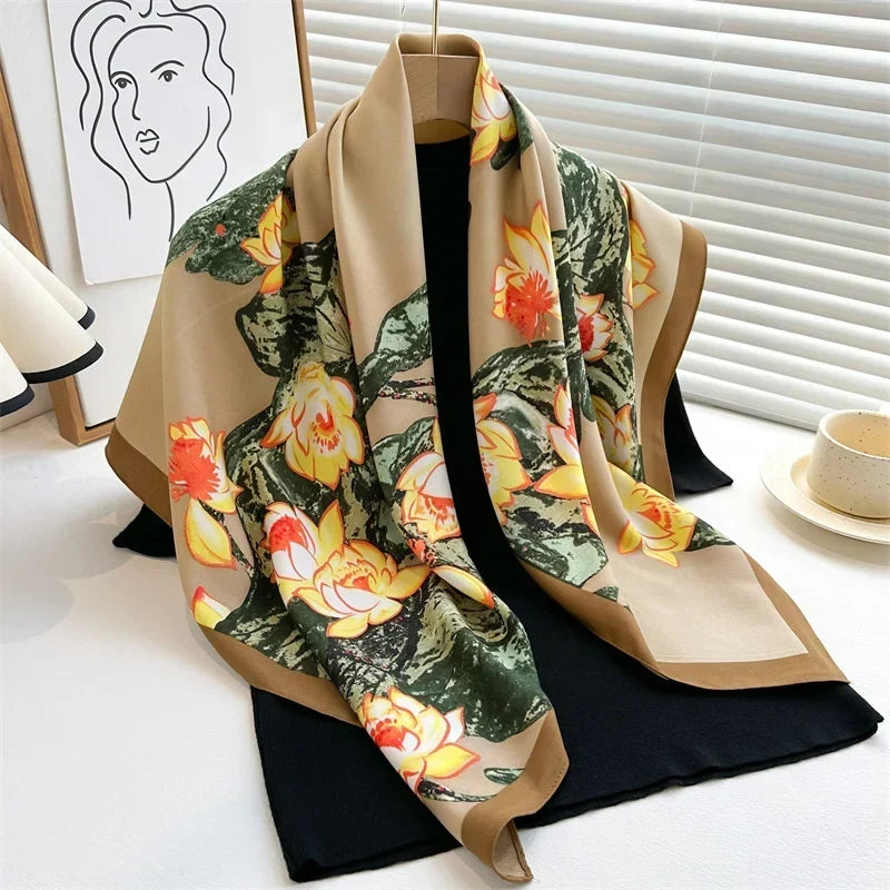 Women’s Satin-Feel Square Scarf – Lightweight Printed Head and Neck Wrap for Elegant All-Season Styling