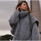 Women's Oversized Chunky Knit Turtleneck Sweater with Thick Textured Stitching and Voluminous Long Sleeves – Warm Relaxed Fit Pullover for Cosy Autumn Winter Layering and Casual Everyday Wear