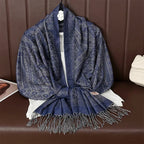 Women’s Soft Polyester Winter Scarf – Oversized Printed Tassel Wrap for Elegant Autumn and Winter Layering