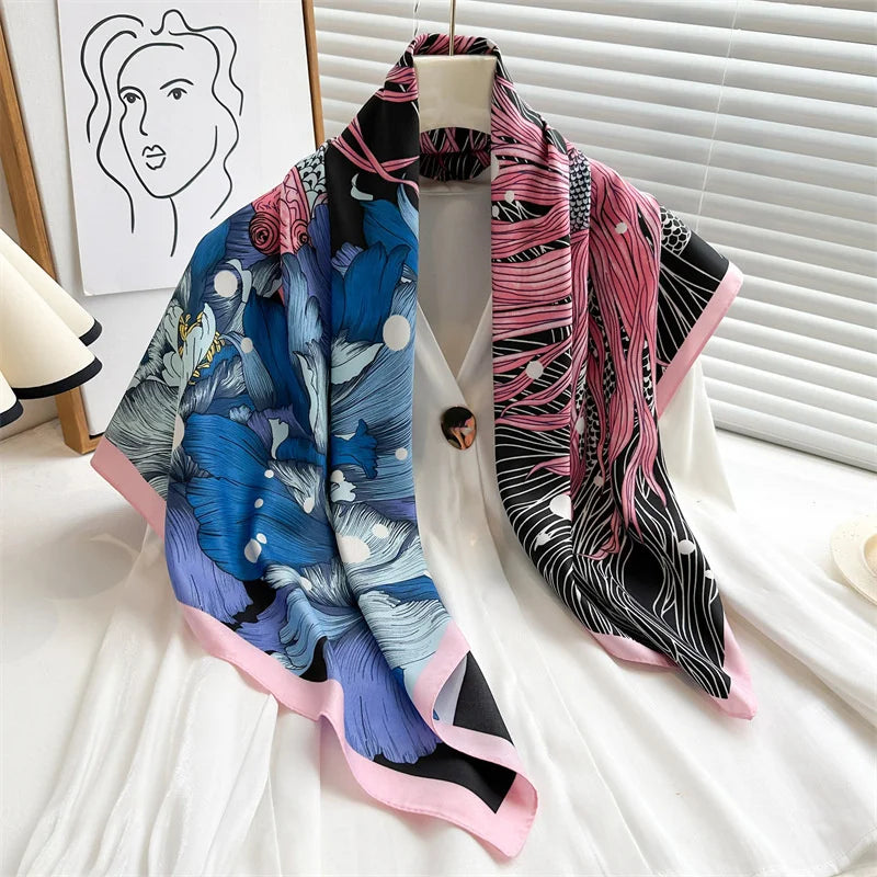 Women’s Satin-Feel Square Scarf – Lightweight Printed Head and Neck Wrap for Elegant All-Season Styling