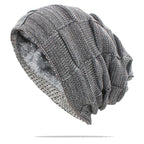 Unisex Textured Slouchy Knit Beanie – Stretch Winter Hat with Relaxed Patchwork Design