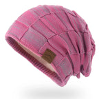 Unisex Textured Slouchy Knit Beanie – Stretch Winter Hat with Relaxed Patchwork Design