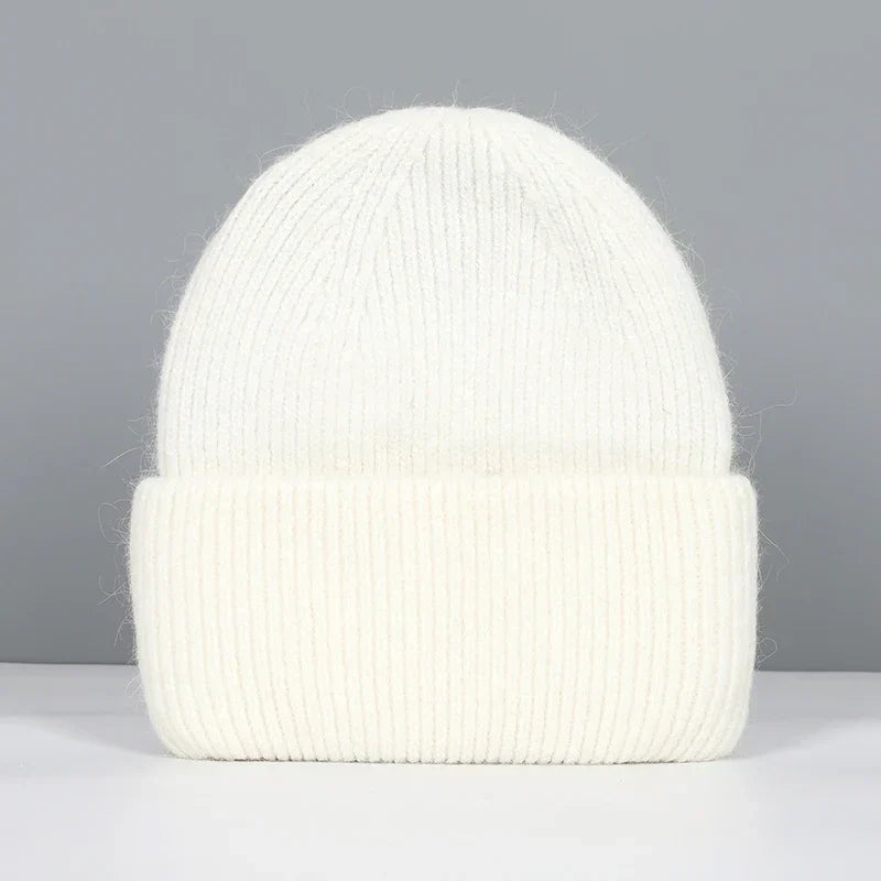 Women’s Soft Knit Beanie – Cashmere Rabbit-Fur Blend Winter Hat for Autumn and Winter Wear