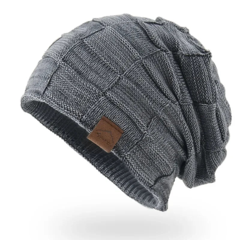 Unisex Textured Slouchy Knit Beanie – Stretch Winter Hat with Relaxed Patchwork Design