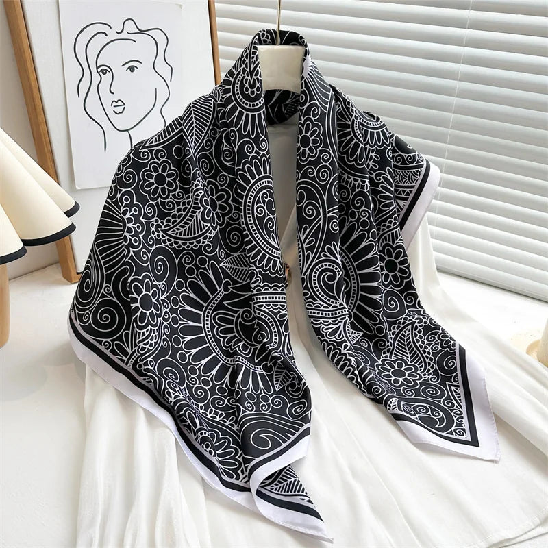 Women’s Satin-Feel Square Scarf – Lightweight Printed Head and Neck Wrap for Elegant All-Season Styling