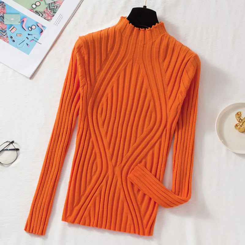 Women's Ribbed Roll Neck Jumper Long Sleeve