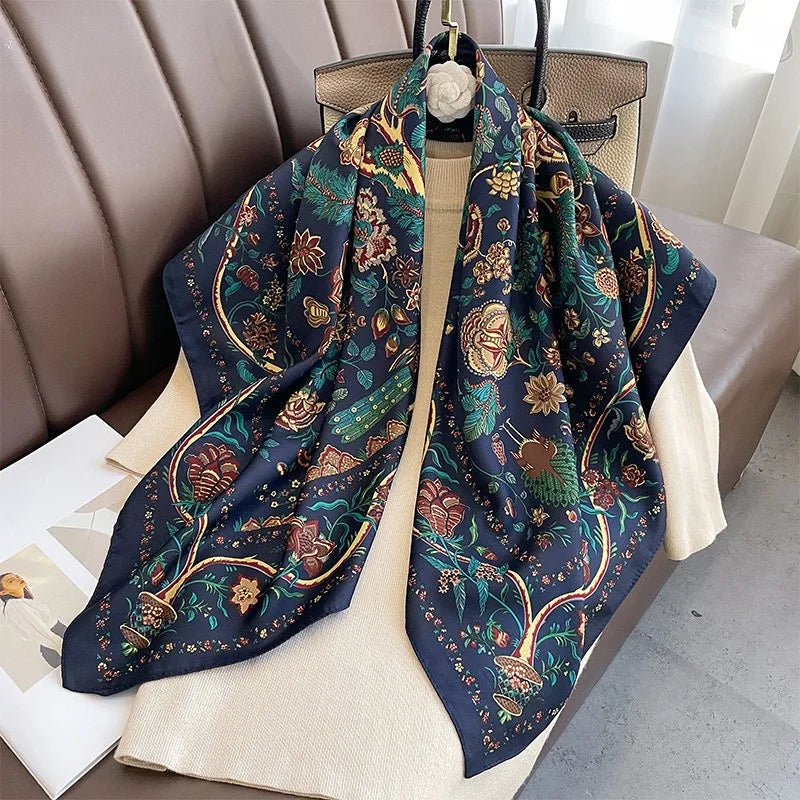 Women’s Satin-Feel Square Scarf – Lightweight Printed Head and Neck Wrap for Elegant All-Season Styling