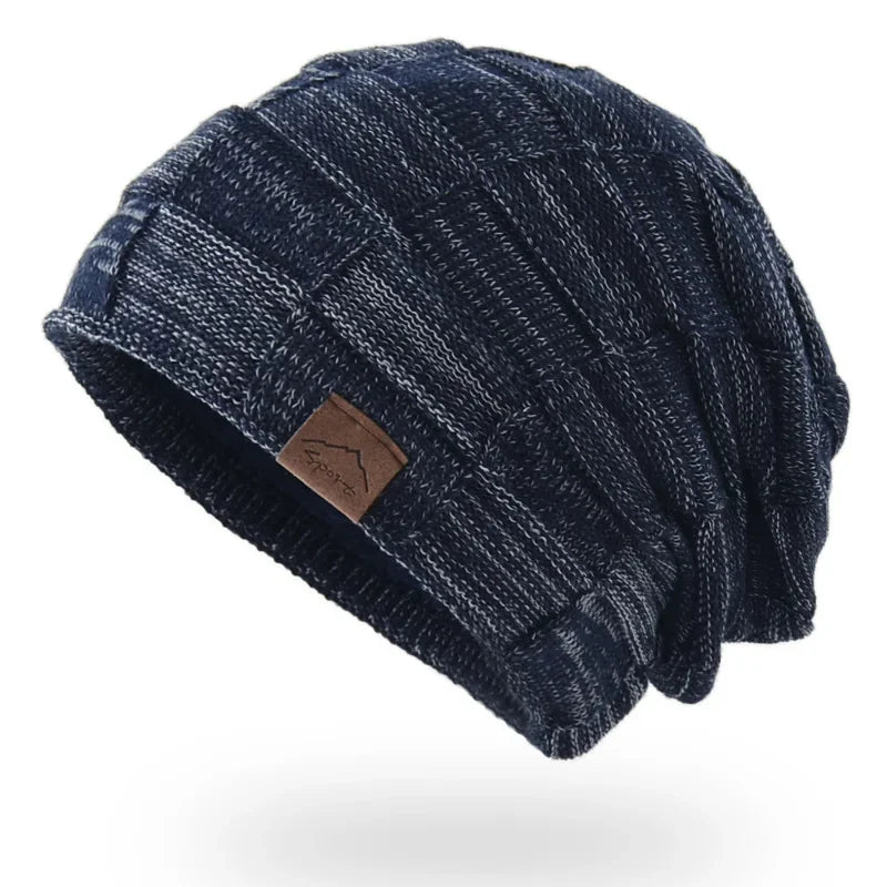 Unisex Textured Slouchy Knit Beanie – Stretch Winter Hat with Relaxed Patchwork Design