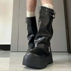 Women’s Slouchy Platform Knee-High Boots – Side-Zip Winter Boots with Buckle Detail