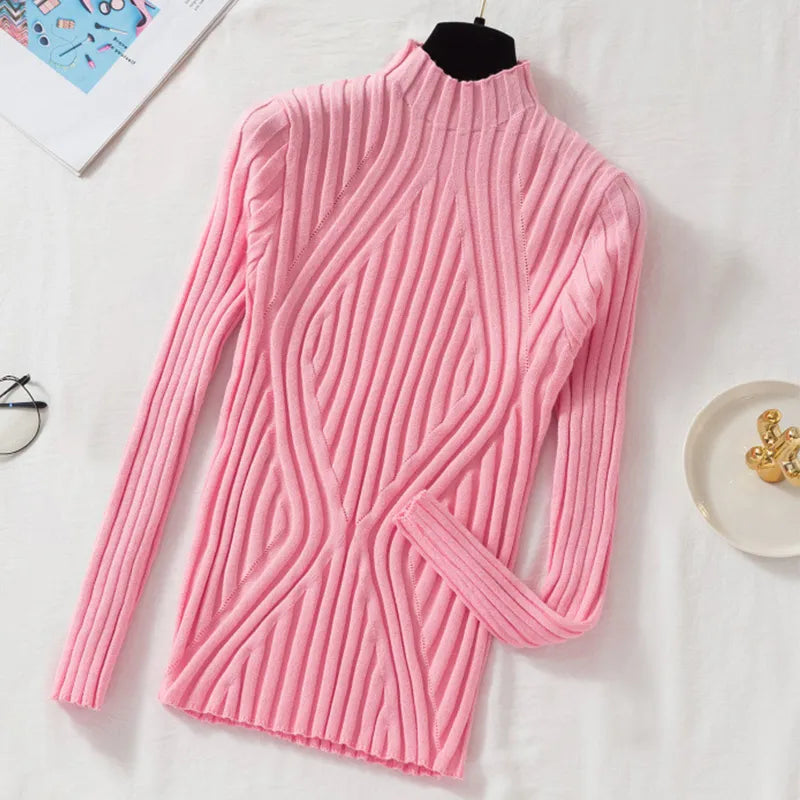 Women's Ribbed Roll Neck Jumper Long Sleeve
