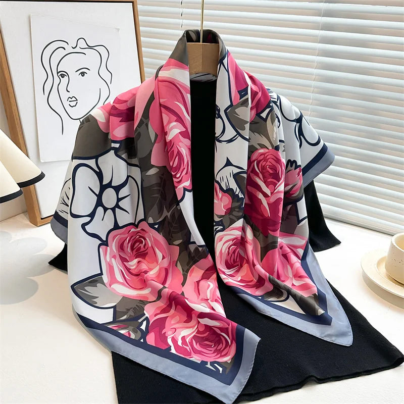 Women’s Satin-Feel Square Scarf – Lightweight Printed Head and Neck Wrap for Elegant All-Season Styling