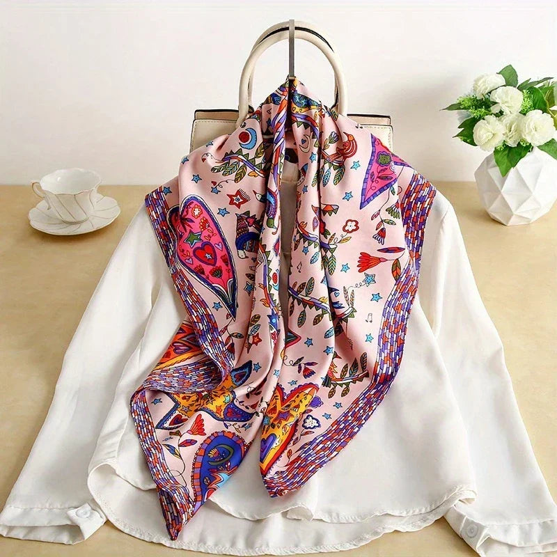 Women’s Satin-Feel Square Scarf – Lightweight Printed Head and Neck Wrap for Elegant All-Season Styling