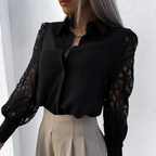 Women’s Lace-Sleeve Button Blouse – Elegant Collared Style for Office and Evening Wear