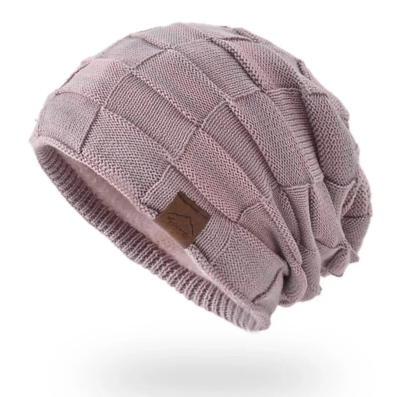 Unisex Textured Slouchy Knit Beanie – Stretch Winter Hat with Relaxed Patchwork Design