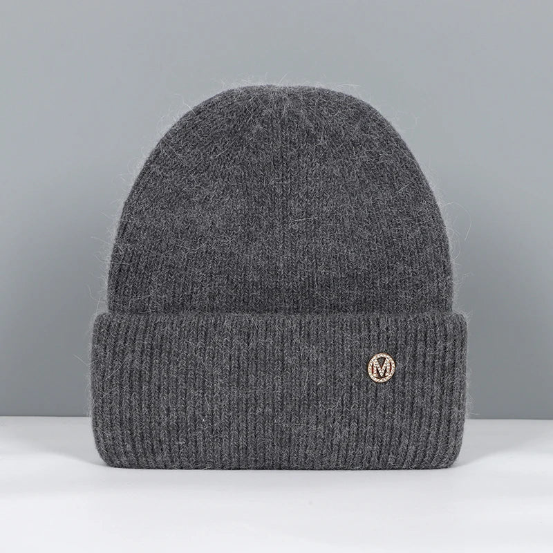 Women’s Soft Knit Beanie – Cashmere Rabbit-Fur Blend Winter Hat for Autumn and Winter Wear