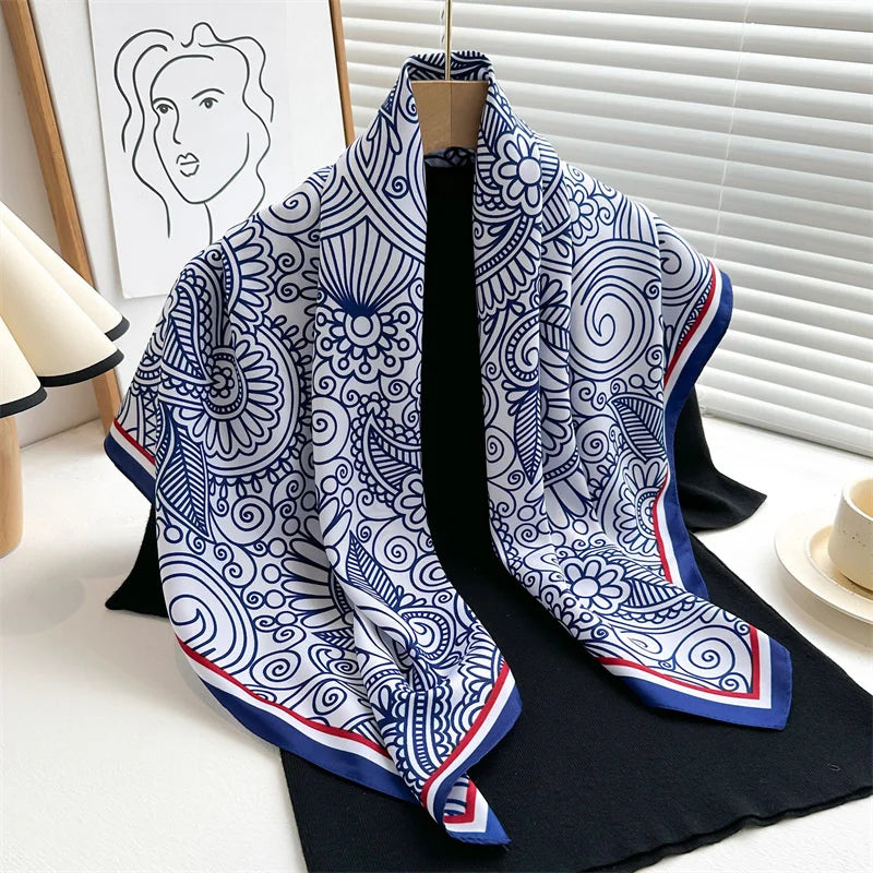 Women’s Satin-Feel Square Scarf – Lightweight Printed Head and Neck Wrap for Elegant All-Season Styling