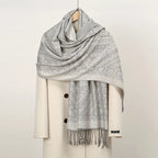 Women’s Soft Polyester Winter Scarf – Oversized Printed Tassel Wrap for Elegant Autumn and Winter Layering