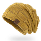 Unisex Textured Slouchy Knit Beanie – Stretch Winter Hat with Relaxed Patchwork Design