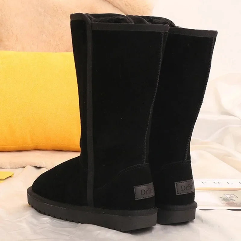 Women’s Genuine Leather Knee-High Snow Boots – Waterproof Fur-Lined Winter Boots