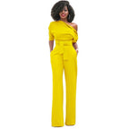 Women’s One-Shoulder Wide-Leg Jumpsuit – Elegant Belted Occasion Style for Parties and Evening Events