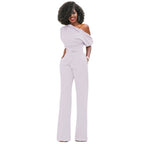 Women’s One-Shoulder Wide-Leg Jumpsuit – Elegant Belted Occasion Style for Parties and Evening Events