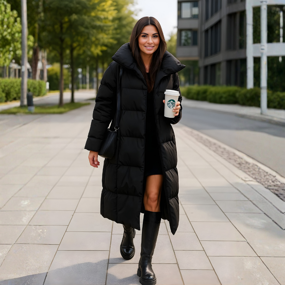Women’s Long Padded Puffer Coat – Belted Oversized-Collar Winter Layer with Extended Coverage for Cold-Weather City and Everyday Wear