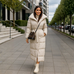 Women’s Long Padded Puffer Coat – Belted Oversized-Collar Winter Layer with Extended Coverage for Cold-Weather City and Everyday Wear