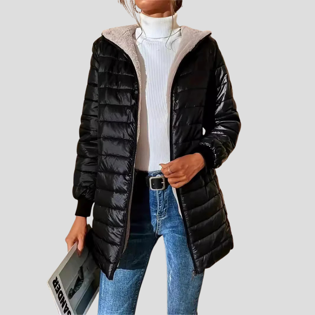 Women's Hooded Quilted Puffer Coat with Teddy Lining