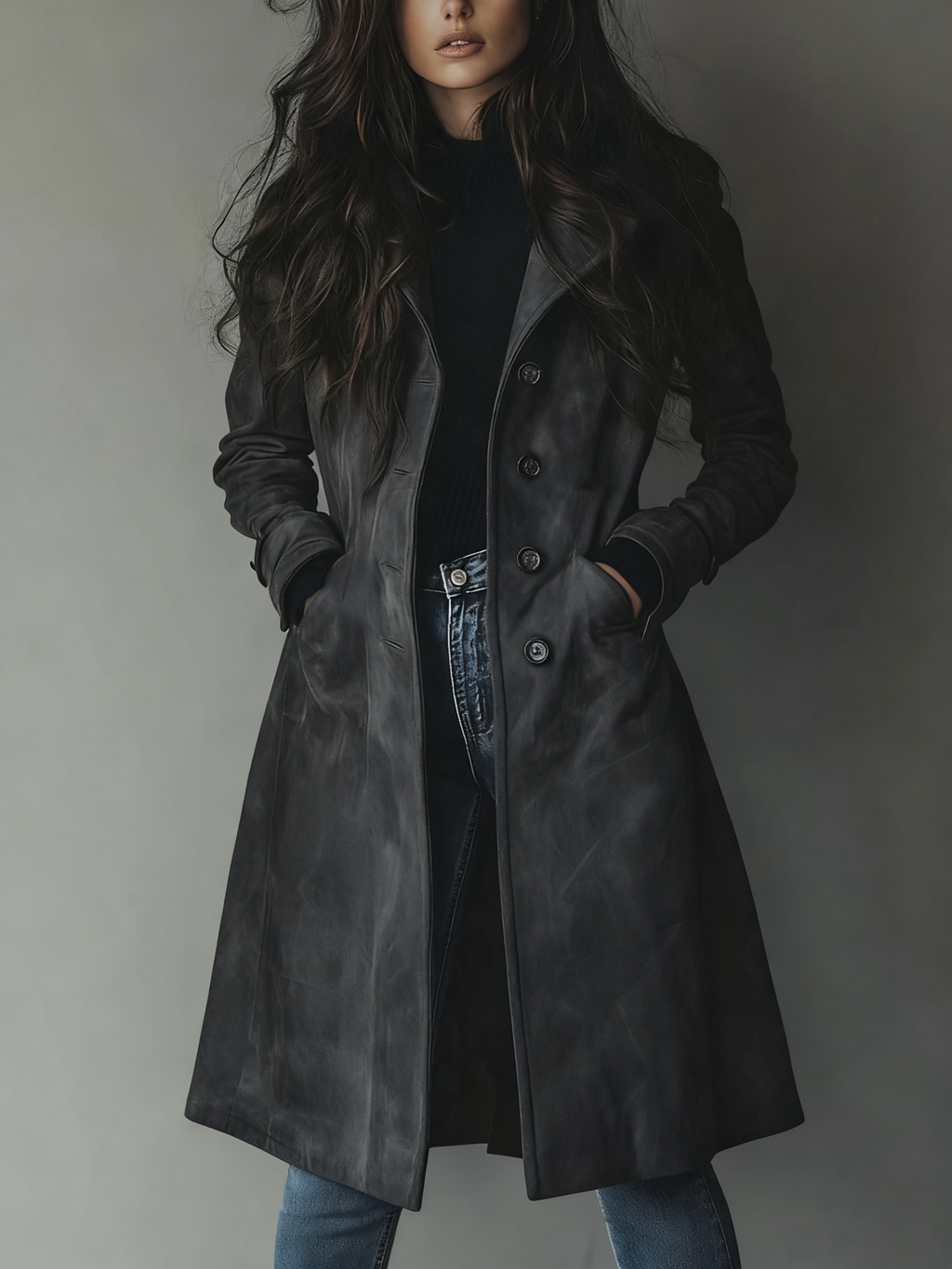 Women’s Vintage-Inspired Longline Trench Coat Tailored Outerwear