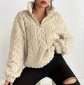 Women's Textured Half-Zip Hooded Jumper with Relaxed Fit