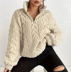 Women's Textured Half-Zip Hooded Jumper with Relaxed Fit