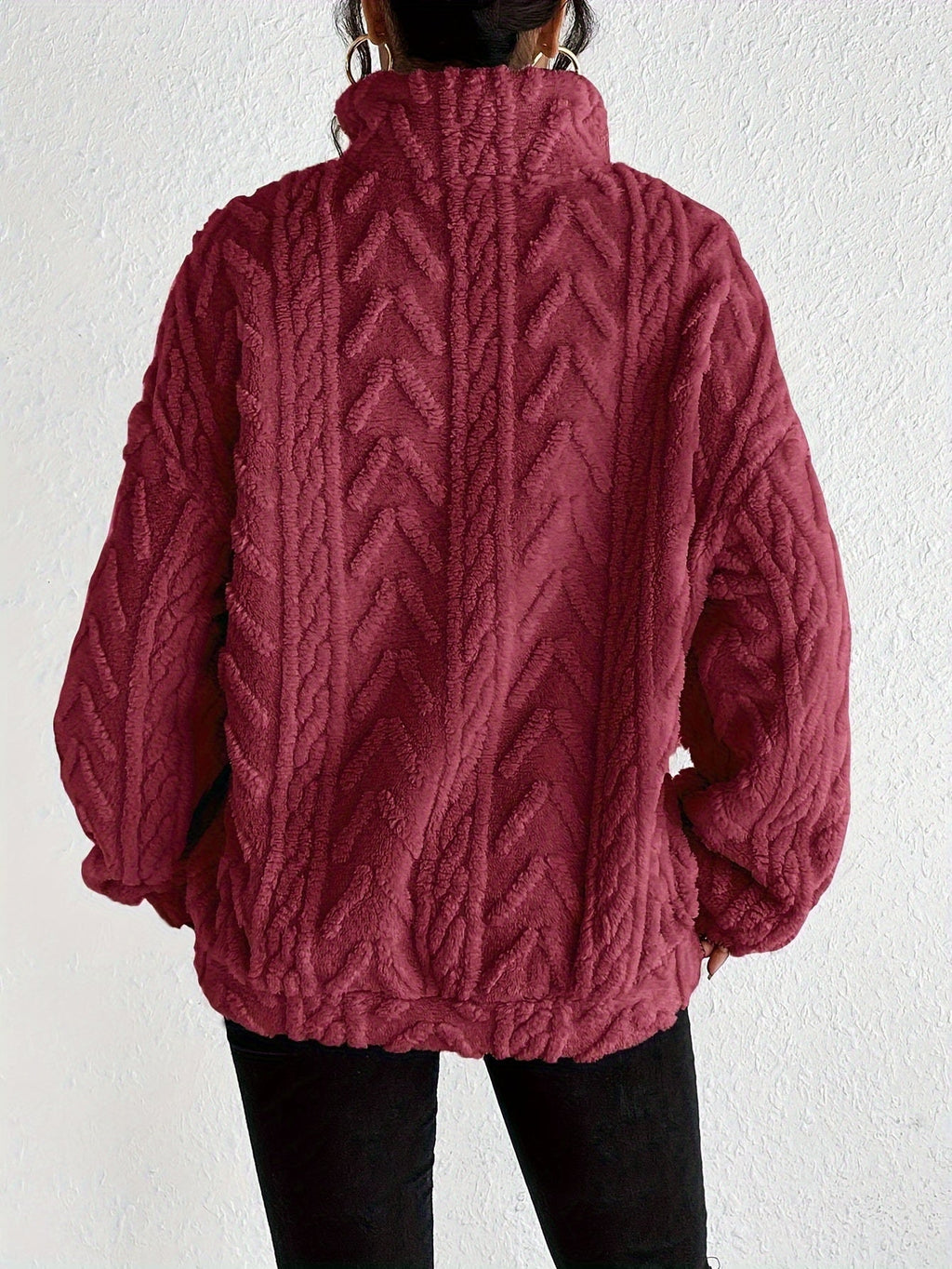 Women's Textured Half-Zip Hooded Jumper with Relaxed Fit