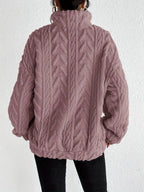 Women's Textured Half-Zip Hooded Jumper with Relaxed Fit