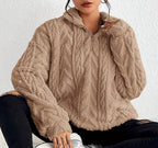 Women's Textured Half-Zip Hooded Jumper with Relaxed Fit