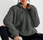 Women's Textured Half-Zip Hooded Jumper with Relaxed Fit