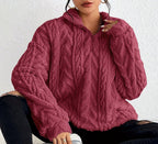 Women's Textured Half-Zip Hooded Jumper with Relaxed Fit