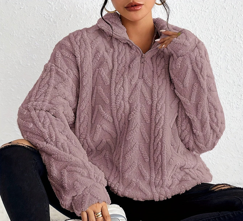 Women's Textured Half-Zip Hooded Jumper with Relaxed Fit