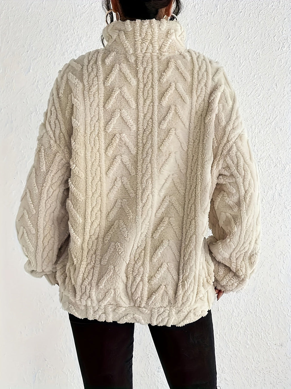 Women's Textured Half-Zip Hooded Jumper with Relaxed Fit