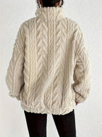 Women's Textured Half-Zip Hooded Jumper with Relaxed Fit