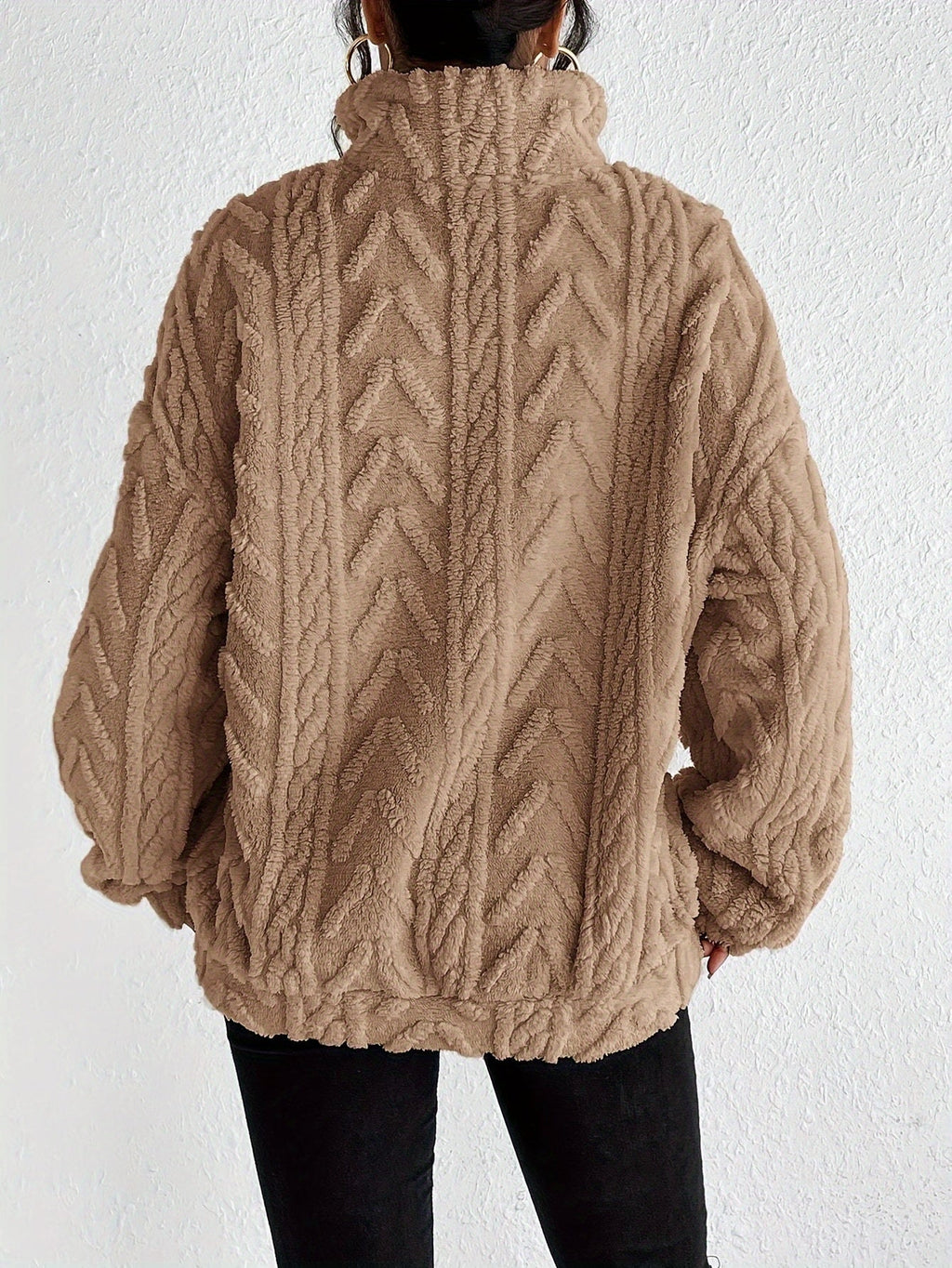Women's Textured Half-Zip Hooded Jumper with Relaxed Fit