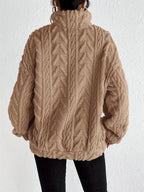 Women's Textured Half-Zip Hooded Jumper with Relaxed Fit