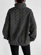 Women's Textured Half-Zip Hooded Jumper with Relaxed Fit