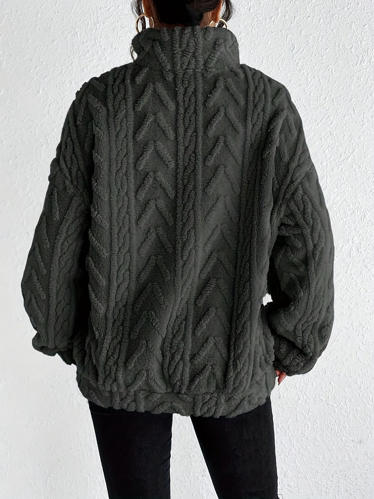 Women's Textured Half-Zip Hooded Jumper with Relaxed Fit