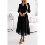 Women’s Chiffon Midi Dress – Ruched Waist Occasion Style for Weddings and Summer Events
