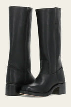Women’s Knee-High Leather Boots – Structured Block-Heel Riding Style for Casual Smart Everyday Autumn Winter Wear