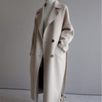 Women's Double-Breasted Longline Coat with Wide Lapels
